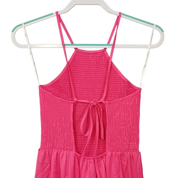 Lulus Dress Womens XS Fits Small Maxi Tiered Smocked Pink Halter Tie Back - Picture 4 of 9